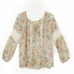 Vera Wang Princess Semi Sheer Floral Long Sleeve Lace Flowy Peasant Top